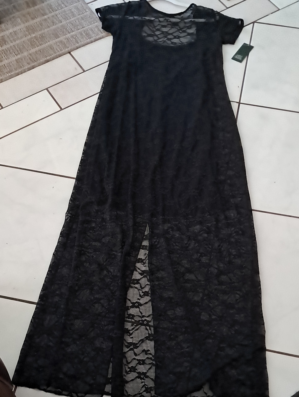 wild fable Black Lace Maxi Cover Dress with Center Slit